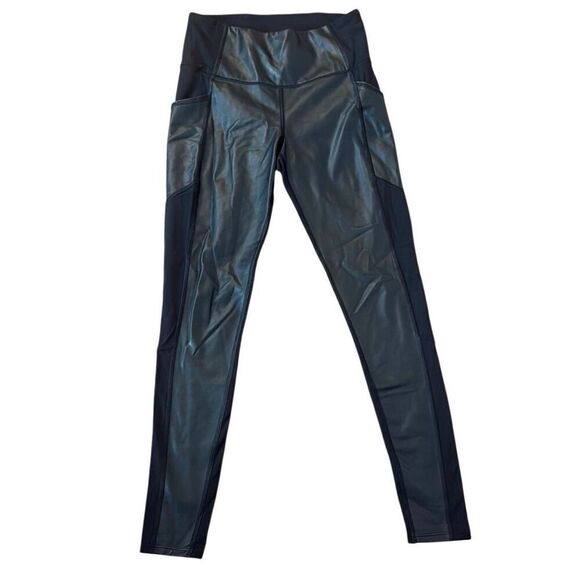 Athleta black gleam chaturanga faux leather front leggings xs - Picture 2 of 11